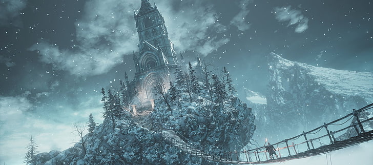 Dark Souls, Dark Souls III, Castle, Rope Bridge, Snow, Winter, HD tapet