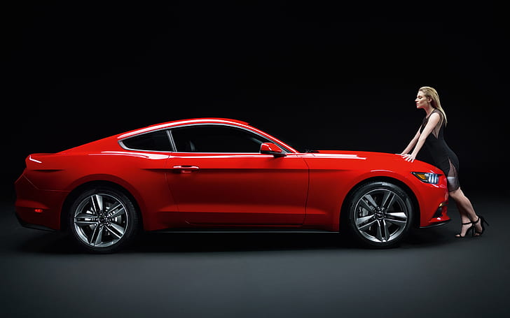Automobile del muscolo rosso Ford Mustang GT con ragazza, Ford, Mustang, rosso, muscolo, auto, ragazza, Sfondo HD