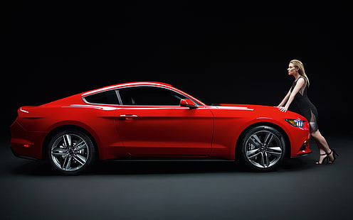 Ford Mustang GT красный мускул кар с девушкой, Форд, Мустанг, Красный, Мускул, Автомобиль, Девушка, HD обои HD wallpaper