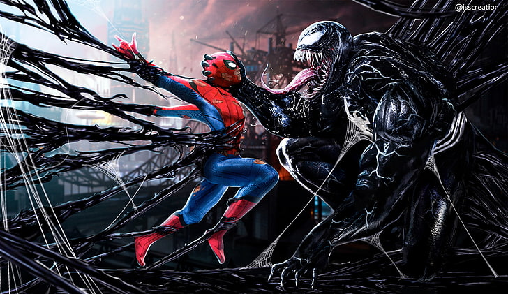 spiderman, venom, hd, digital art, artwork, artsuperheroes, supervillain, artstation, HD wallpaper