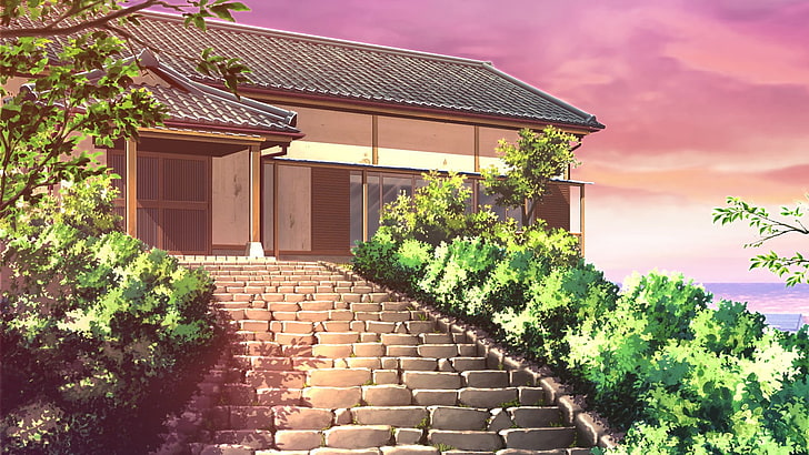 house, isolated, anime, HD wallpaper