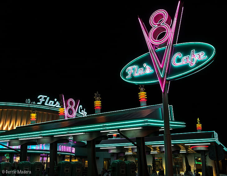 casino, cities, club, diner, food, hotel, lights, neon, night, restaurant, street, HD wallpaper