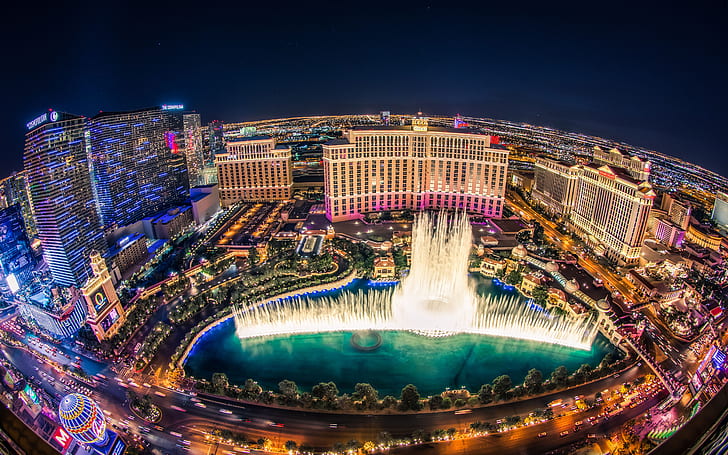 Bellagio Las Vegas, Nevada Nordamerika Usa Landscape World Building Casino City Fountain Night Desktop Hd Wallpaper 5200 × 3250, HD tapet