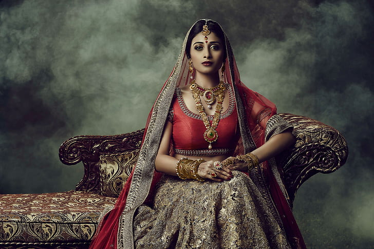 Etnisk, indisk brud, bröllopssmycken, traditionell, 4K, HD tapet