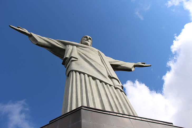 brazil, christ, christ the redeemer, clouds, corcovado, landscape, monument, olympics 2016, redeemer, rio, sky, statue, tourism, tourist attraction, HD wallpaper