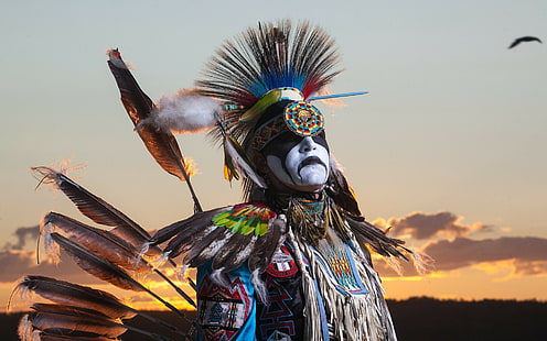 Penduduk asli Amerika, hiasan kepala, bulu, Wallpaper HD HD wallpaper