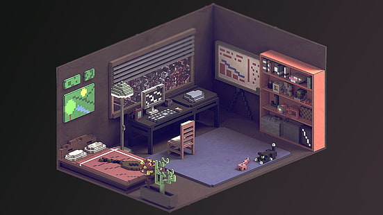 black furniture bedroom set, voxels, room, HD wallpaper HD wallpaper