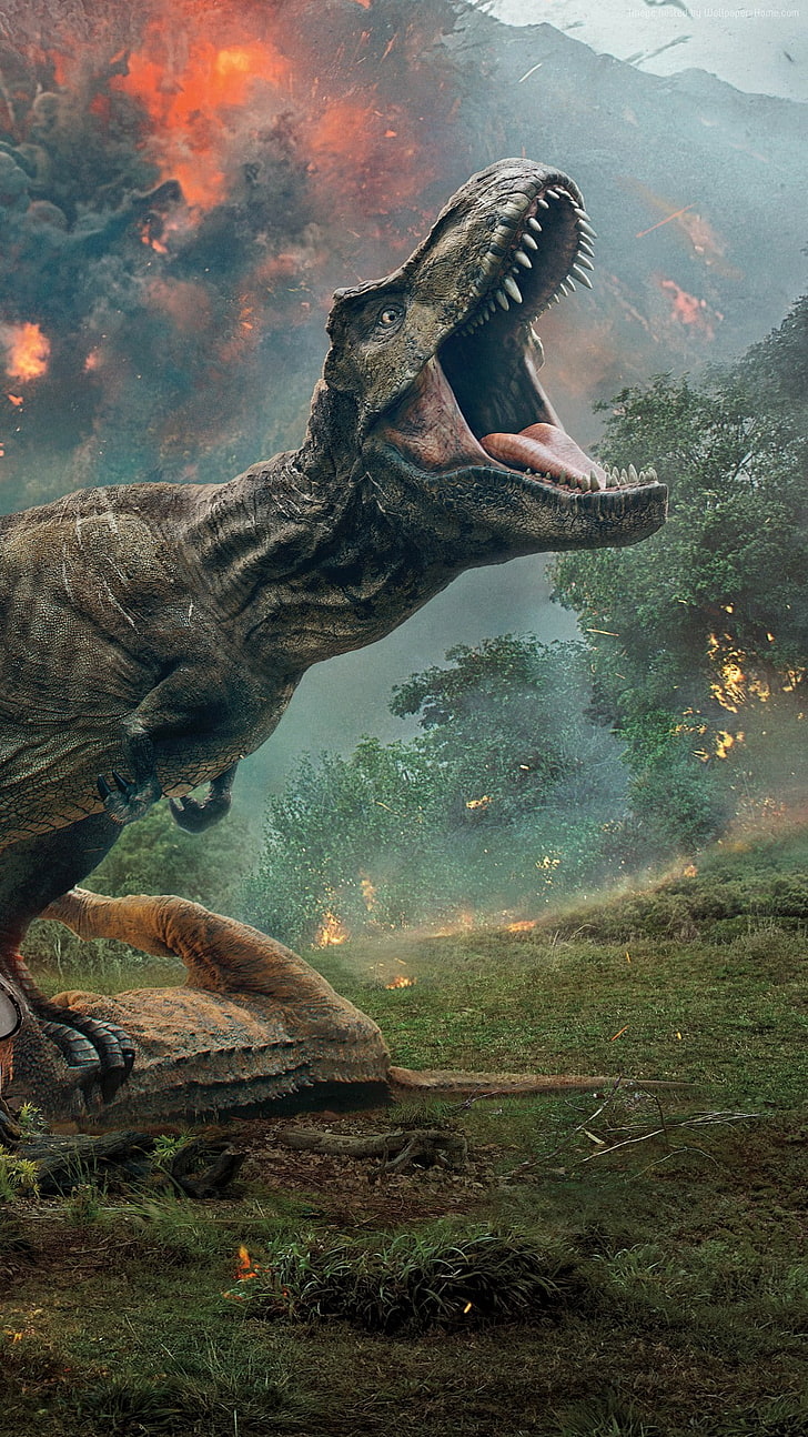 Justice Smith, dinozaur, Jurassic World: Fallen Kingdom, Chris Pratt, 8k, Bryce Dallas Howard, Tapety HD, tapety na telefon