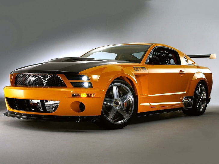 coupé Ford Mustang GT arancione e nera, Concept, Mustang, Ford, il concetto, GTR, Sfondo HD