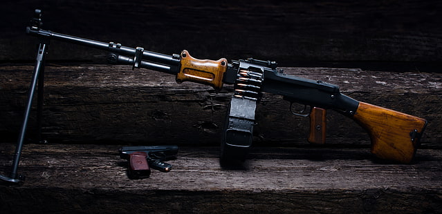 黒と茶色のライフル、銃、武器、RPD、Degtyareva、マカロバ、機関銃、 HDデスクトップの壁紙 HD wallpaper