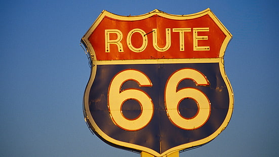 국도 66, 표지판, 간단한 배경, 숫자, 파란색 배경, HD 배경 화면 HD wallpaper