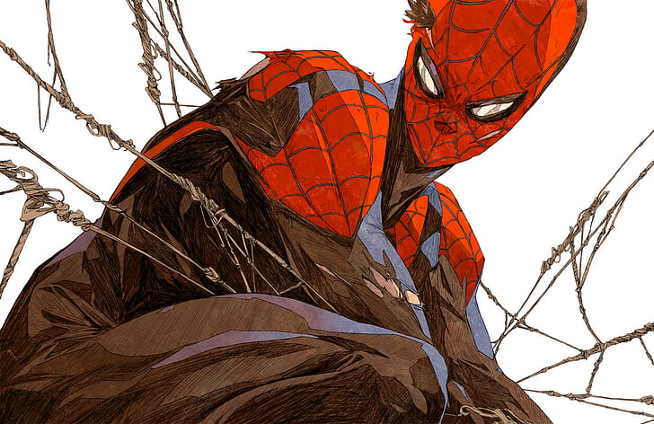 Spider-Man, konstverk, digital, hjälte, Peter Parker, Chun Lo, Marvel Cinematic Universe, Marvel Comics, Avenger, svart, komisk konst, MCU, ritning, röd, superhjälte, enkel bakgrund, HD tapet
