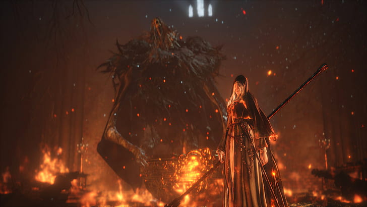 fire, Father Ariandel and Sister Friede, Dark Souls II, depth of field, Dark Souls III, HD wallpaper