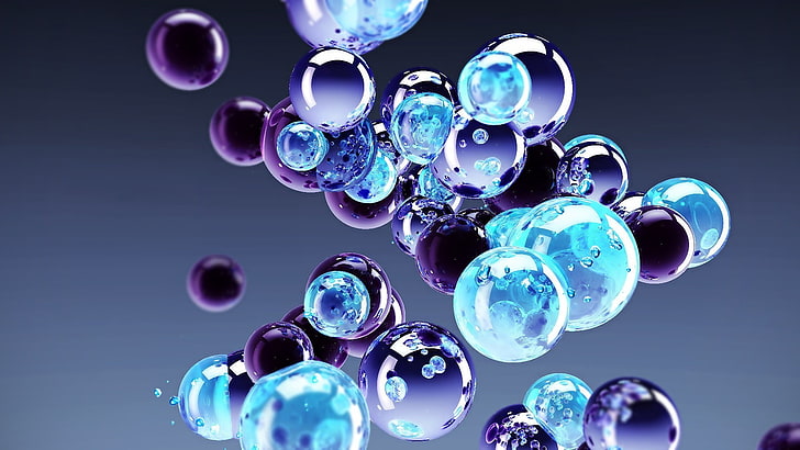 фиолетовые пузыри цифровые обои, сфера, абстракция, 3D, HD обои