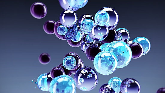 фиолетовые пузыри цифровые обои, сфера, абстракция, 3D, HD обои HD wallpaper