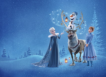 Kristoff, Elsa, 8K, Olaf, Anna, Animacja, 4K, Film krótkometrażowy, Olafs Frozen Adventure, Tapety HD HD wallpaper