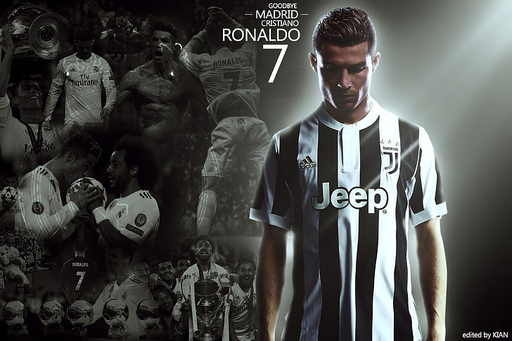 Cristiano Ronaldo, Juventus, soccer, Real Madrid, sports jerseys, HD wallpaper