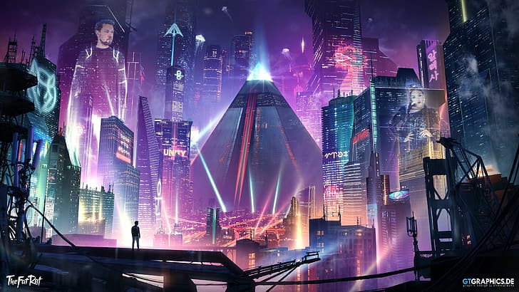 Taenaron, 공상 과학 소설, 미래 지향적인, 미래 지향적인 도시, TheFatRat, HD 배경 화면