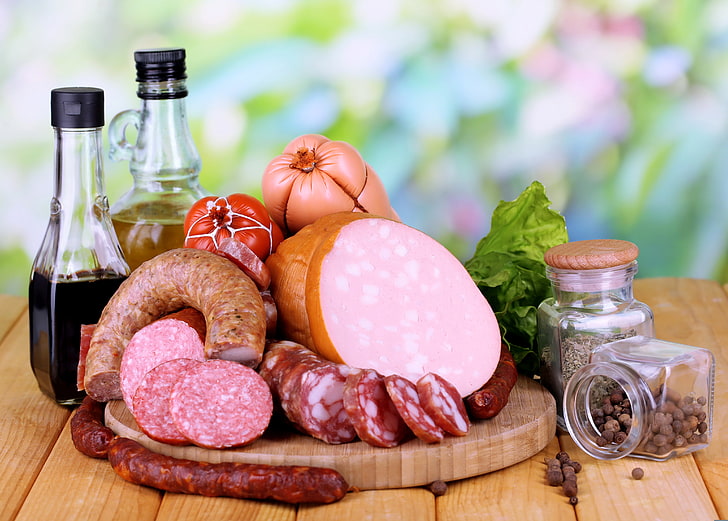assorted sliced sausages, photo, Food, Spices, products, Sausage, Meat, HD wallpaper
