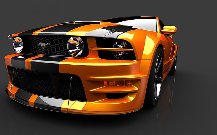 Mustang jaune et noire, Ford Mustang, voiture, Fond d'écran HD