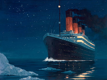 Titanic Gemi Yolcu Gemisi Çizim Gece HD, dijital / sanat, çizim, gece, gemi, seyir, titanic, HD masaüstü duvar kağıdı HD wallpaper