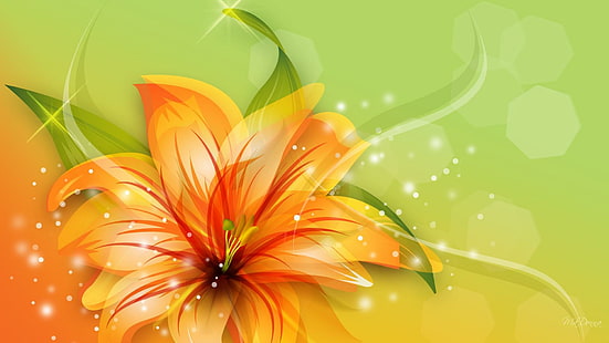 Великолепна тигрова лилия, firefox персона, оранжево, цвете, зелено, светли петна, пролет, тигрова лилия, лято, боке, лилия, 3d и корем, HD тапет HD wallpaper