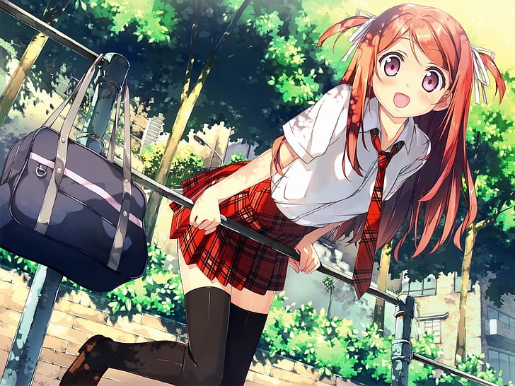 kobieca animowana postać cyfrowa tapeta, anime, dziewczyna, torba, poziomy pasek, lato, Tapety HD