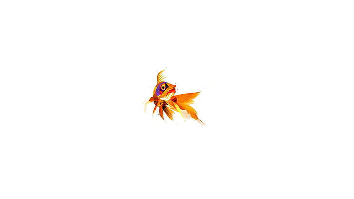 orange and red goldfish illustration, digital art, minimalism, animals, low poly, gold, fish, HD wallpaper