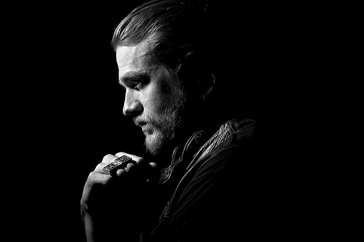 men's collared top, actor, profile, male, the series, black background, Charlie Hunnam, Sons of Anarchy, Jackson Teller, JAX, 6 season, HD wallpaper