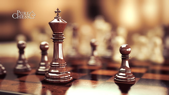 коричневые деревянные шахматные фигуры, игра, шахматы, HD обои HD wallpaper
