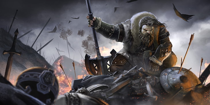man wearing brown coat holding brown weapon digital wallpaper, fantasy art, dwarfs, warrior, HD wallpaper