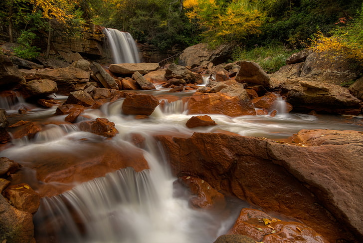 autumn, river, stones, waterfall, West Virginia, Blackwater River, Douglas Falls, falls Douglas, the river Blackwater, HD wallpaper