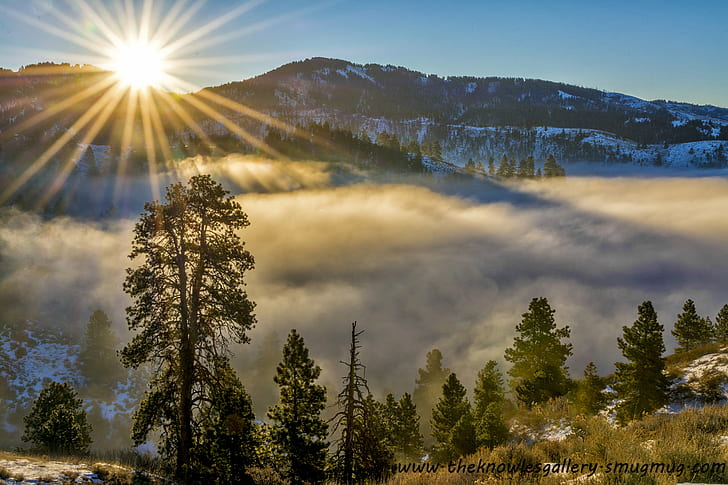 landscape photography of ice mountains, bogus basin, bogus basin, Sunrise, Bogus Basin, Inversion, landscape photography, ice, mountains, boise;  idaho, fog, clouds, trees, show, winter, orange, forest, nature, mountain, tree, landscape, outdoors, scenics, sunset, sky, beauty In Nature, sunlight, summer, HD wallpaper
