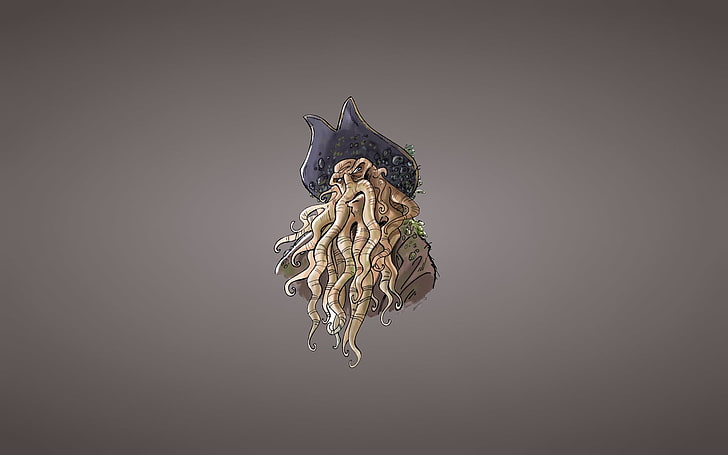 Тапет на Дейви Джоунс, минимализъм, шапка, октопод, Карибски пирати, Дейви Джоунс, HD тапет