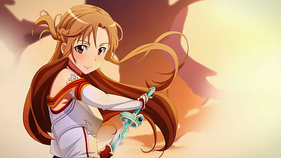 anime, dziewczyny anime, Sword Art Online, Yuuki Asuna, miecz, długie włosy, Tapety HD HD wallpaper