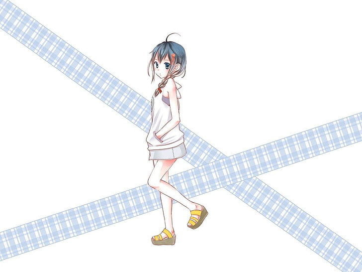 anime girls, skirt, walking, simple background, HD wallpaper