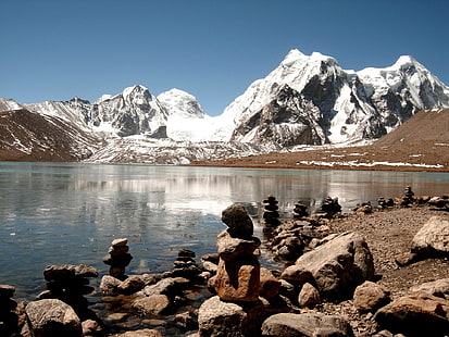 India, Himalayas, lake, ice, rocks, India, Himalayas, Lake, Ice, Rocks, HD wallpaper HD wallpaper