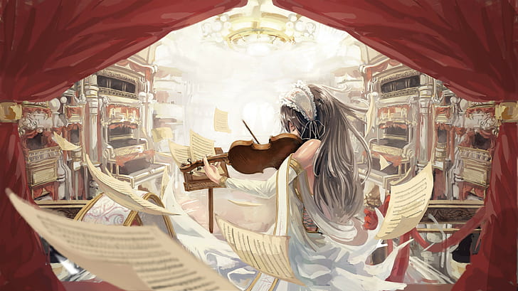 Аниме девушки, музыка, скрипка, женщина играет на скрипке иллюстрации, аниме девушки, музыка, скрипка, HD обои