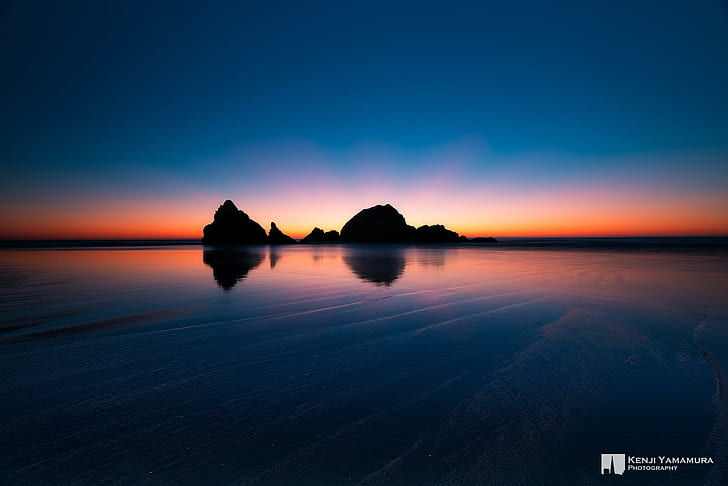 sunset, rocks, dal, San Francisco, photographer, Kenji Yamamura, HD wallpaper