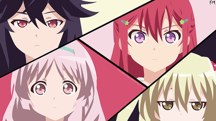 anime girls, Inou-Battle wa Nichijou-kei no Naka de, Tomoyo Kanzaki, Chifuyu Himeki, Hatoko Kushikawa, Sayumi Takanashi, Sfondo HD