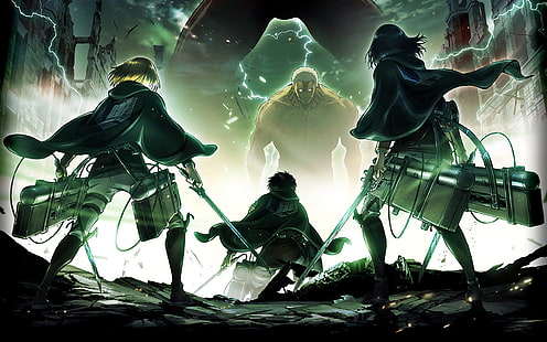 Аниме, Attack On Titan, Armin Arlert, Eren Yeager, Mikasa Ackerman, Shingeki No Kyojin, HD тапет HD wallpaper