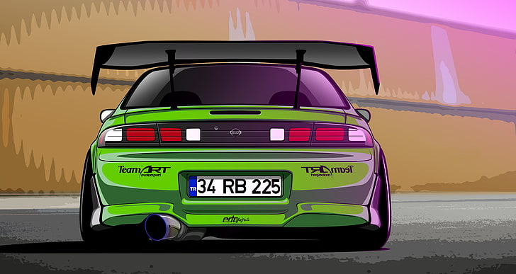 green sports coupe, Silvia, Nissan, Green, S14, Drift Spec Vector, by Edcgraphic, 200SX, HD wallpaper
