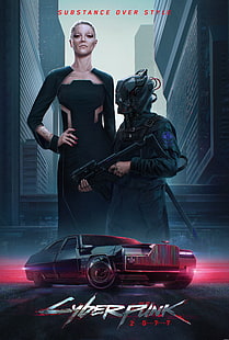 Cyberpunk 2077, cyberpunk, CD Projekt RED, gry wideo, sztuka cyfrowa, samochód, mężczyźni, kobiety, Tapety HD HD wallpaper