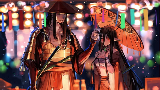 аниме девушки, самураи, Pixiv Fantasia T, HD обои HD wallpaper