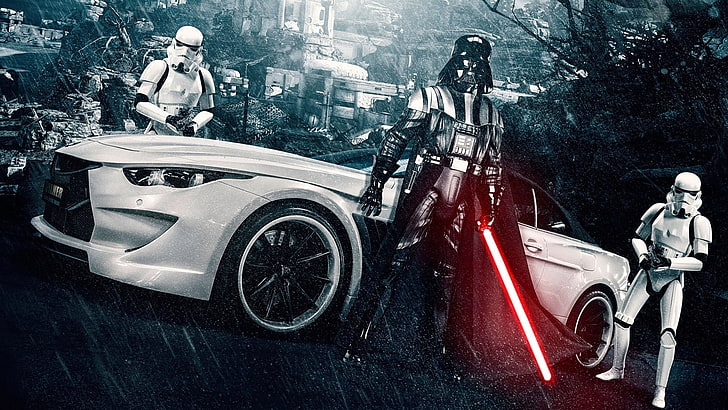 Illustration de Star Wars Darth Vader, Star Wars, Darth Vader, voiture, stormtrooper, Fond d'écran HD