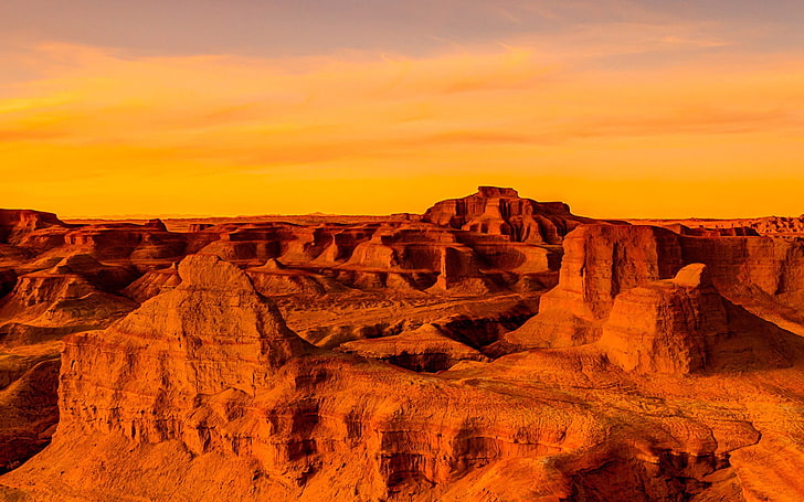 고비 사막 일몰-윈도우 10의 HD 월페이퍼, 갈색 협곡, HD 배경 화면