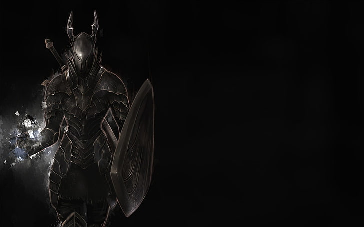 homem vestindo papel de parede digital de armadura, Dark Souls, preto, cavaleiro negro, videogames, HD papel de parede