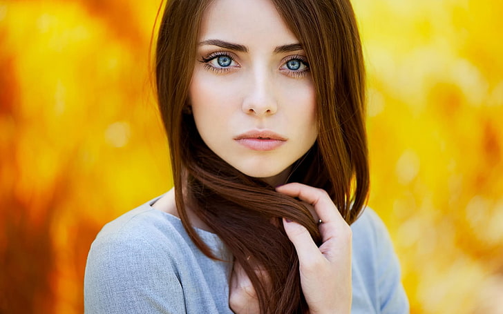 women, face, blue eyes, brunette, portrait, Ann Nevreva, 500px, Natalya, HD wallpaper