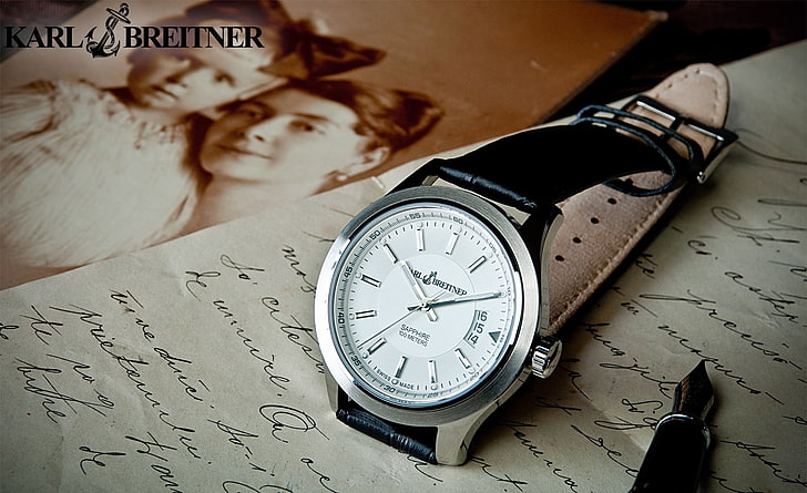 Karl Breitner Colonel CLN-SSLX, round silver-colored analog watch, Vintage, karl breitner, swiss made, luxury watch, colonel, HD wallpaper