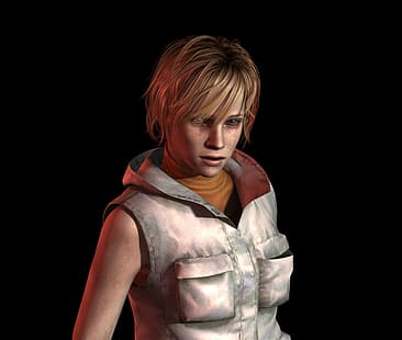 Heather mason, Silent Hill 3, Silent Hill, ตัวละครในวิดีโอเกม, วิดีโอเกม, สีบลอนด์, ผมสั้น, พื้นหลังสีดำ, วอลล์เปเปอร์ HD HD wallpaper